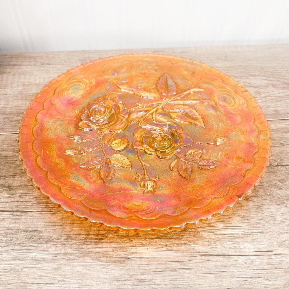 Vintage Marigold Rose Platter:  Orange Carnival‎ Glass Serving Tray